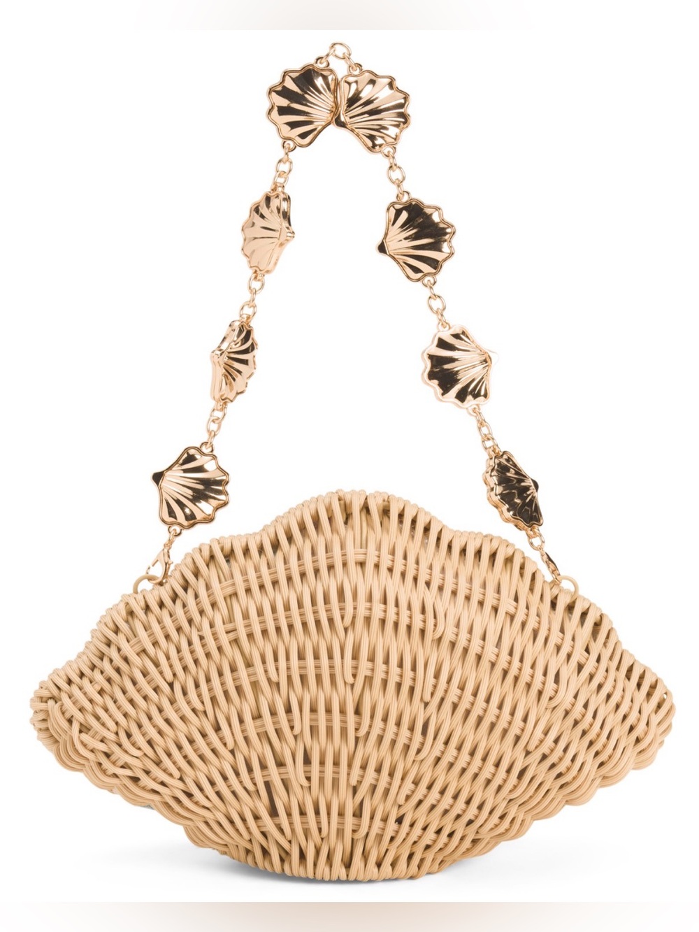 Tommy Bahama Natural Woven Shell Bag Gold Chain Handle Rattan Beach Purse NEW - Picture 4 of 15
